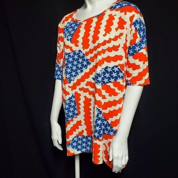 LuLaRoe Irma Red, Cream, & Blue Short Sleeve Tee (S) - Picture 1 of 5